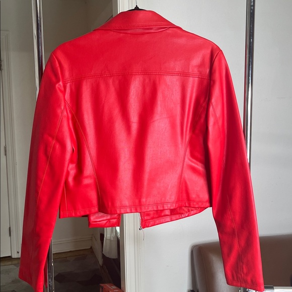 Express Red Faux Leather Moto Jacket - Picture 2 of 7
